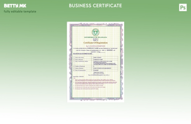 модерен стил Индија Телангана сертификат за регистрација Шаблон за Word и PDF